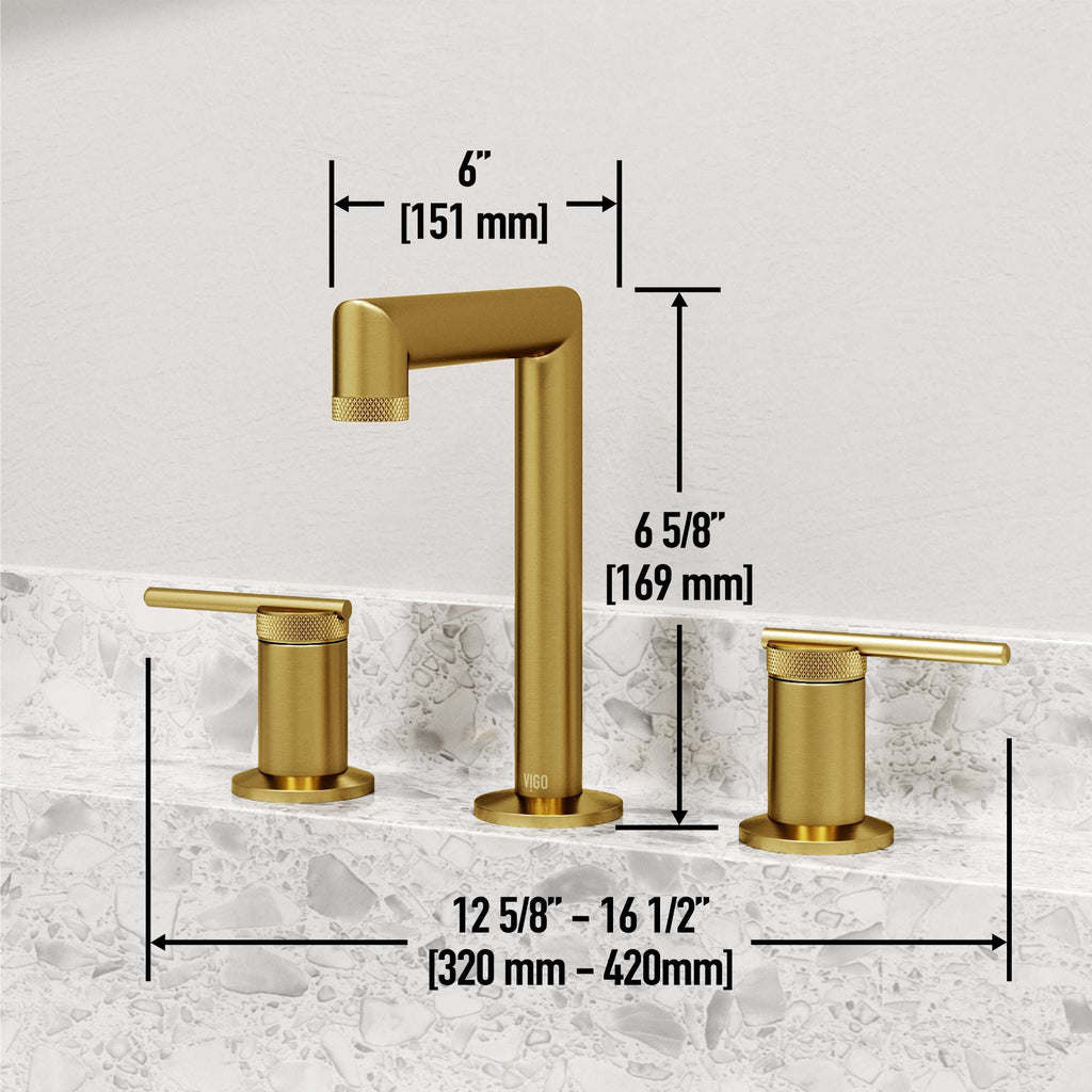 VIGO - Sterling Widespread 2 Handle Bathroom Faucet In Matte Brushed Gold Model# VG01304MG