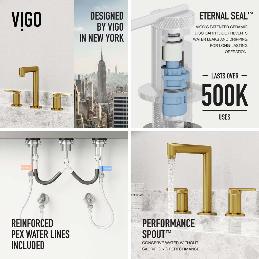 VIGO - Sterling Widespread 2 Handle Bathroom Faucet In Matte Brushed Gold Model# VG01304MG