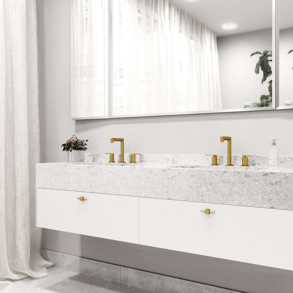 VIGO - Sterling Widespread 2 Handle Bathroom Faucet In Matte Brushed Gold Model# VG01304MG