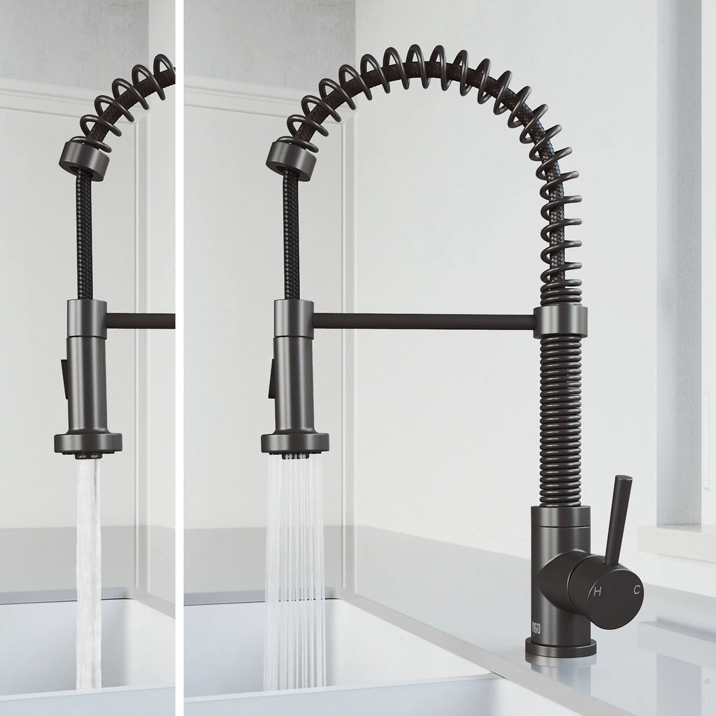 VIGO- Edison 19 in. Pull-Down Spring Kitchen Faucet In Graphite Black Model# VG02001GB