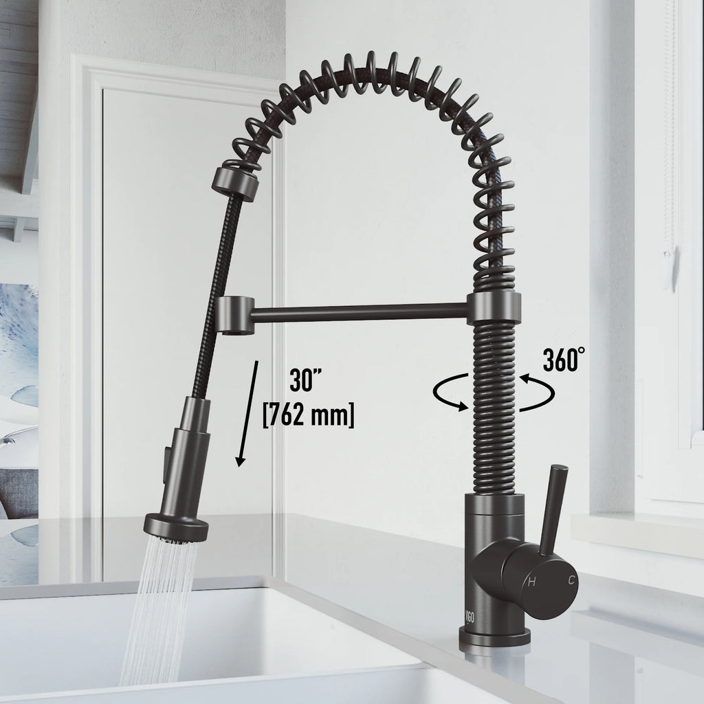 VIGO- Edison 19 in. Pull-Down Spring Kitchen Faucet In Graphite Black Model# VG02001GB