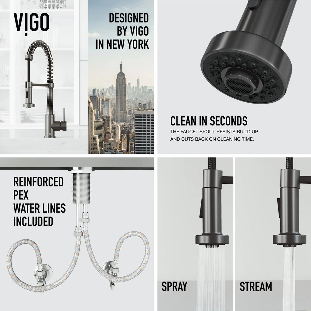 VIGO- Edison 19 in. Pull-Down Spring Kitchen Faucet In Graphite Black Model# VG02001GB
