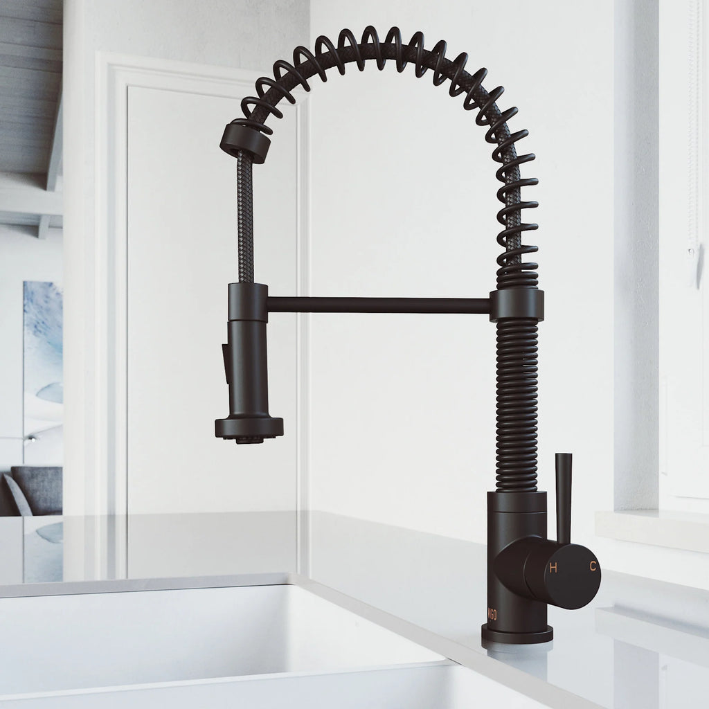 VIGO- Edison 19 in. Pull-Down Spring Kitchen Faucet In Matte Black Model# VG02001MB