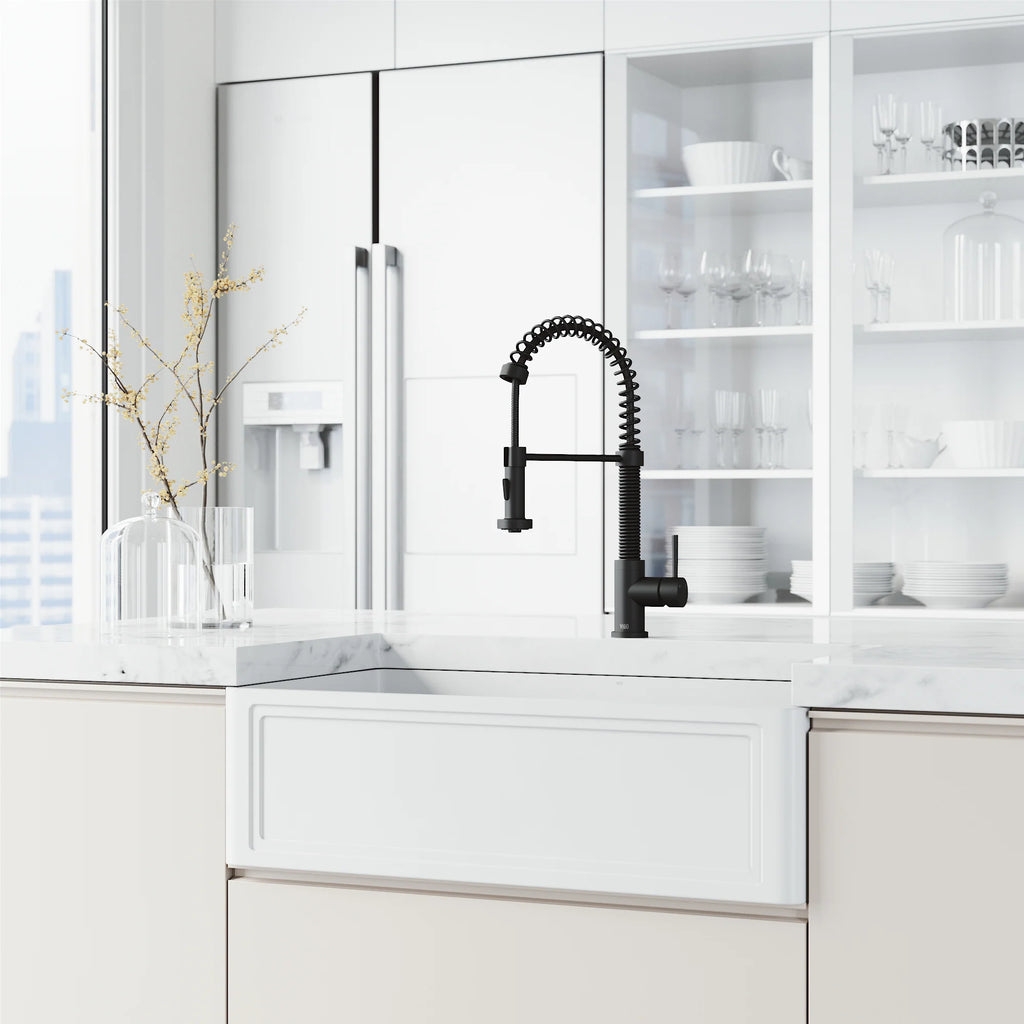 VIGO- Edison 19 in. Pull-Down Spring Kitchen Faucet In Matte Black Model# VG02001MB