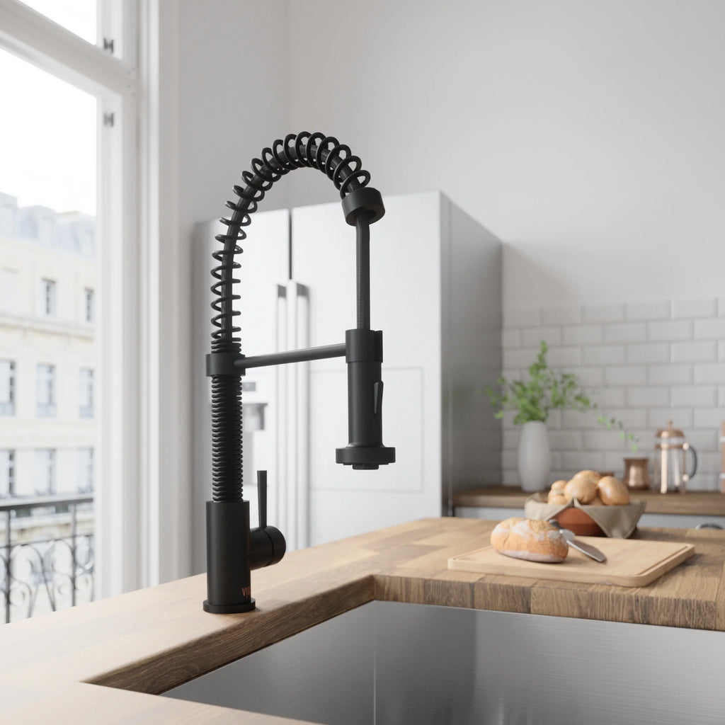 VIGO- Edison 19 in. Pull-Down Spring Kitchen Faucet In Matte Black Model# VG02001MB