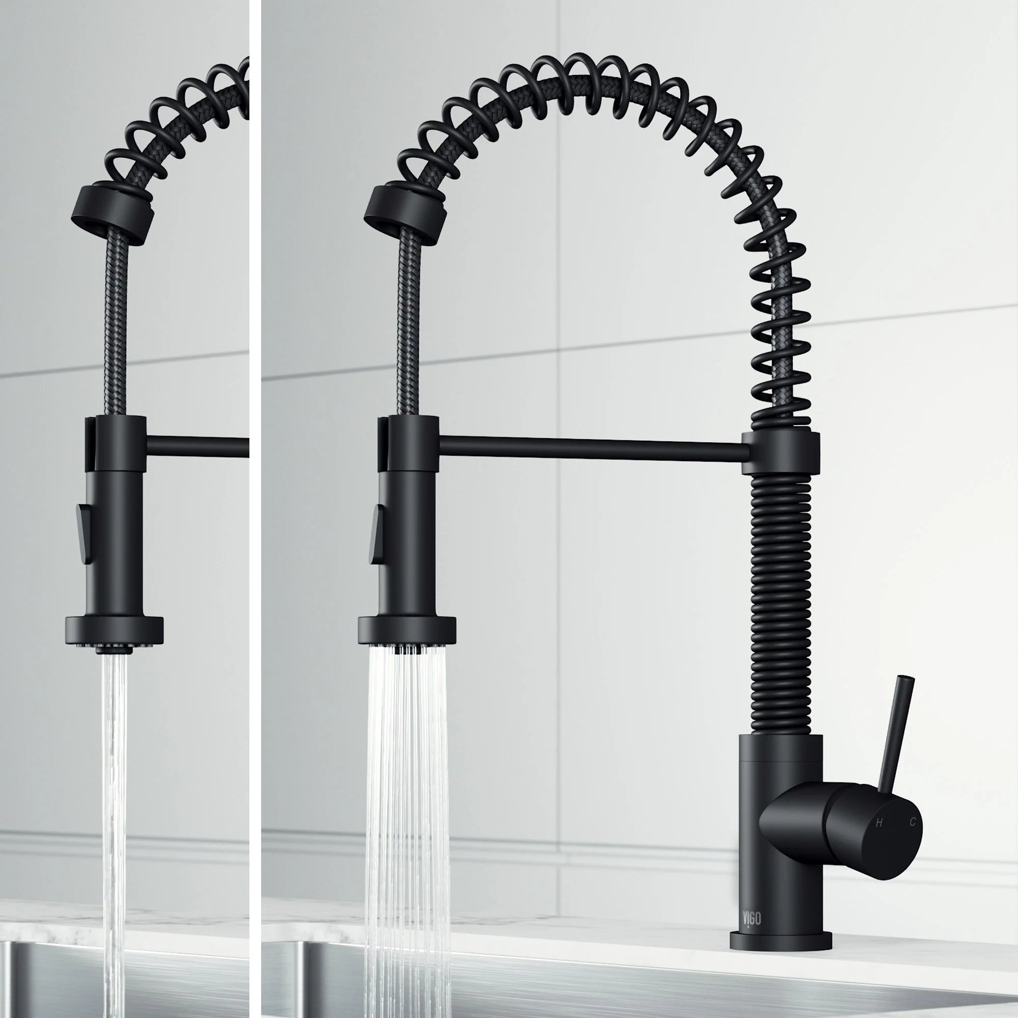 VIGO- Edison 19 in. Pull-Down Spring Kitchen Faucet In Matte Black Model# VG02001MB