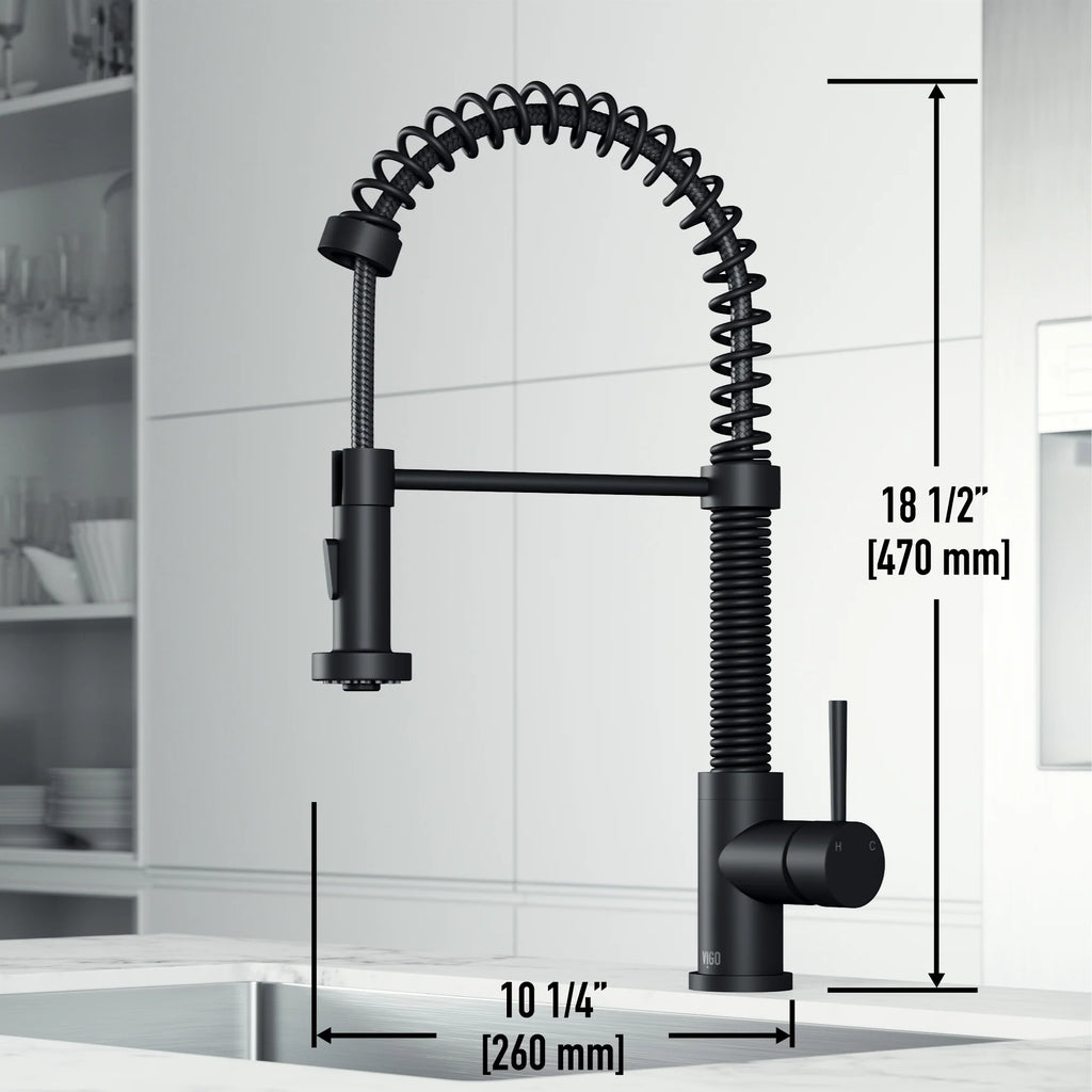VIGO- Edison 19 in. Pull-Down Spring Kitchen Faucet In Matte Black Model# VG02001MB