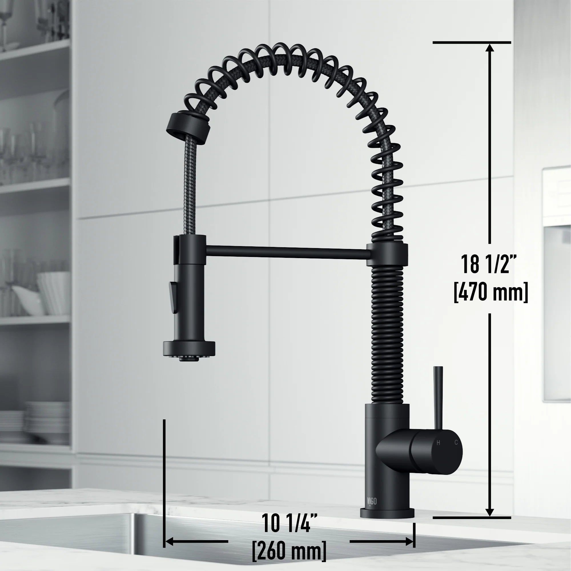 VIGO- Edison 19 in. Pull-Down Spring Kitchen Faucet In Matte Black Model# VG02001MB