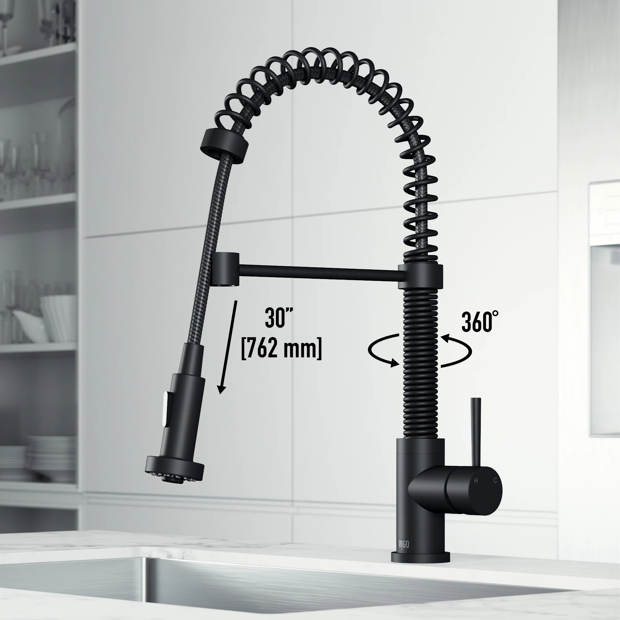 VIGO- Edison 19 in. Pull-Down Spring Kitchen Faucet In Matte Black Model# VG02001MB