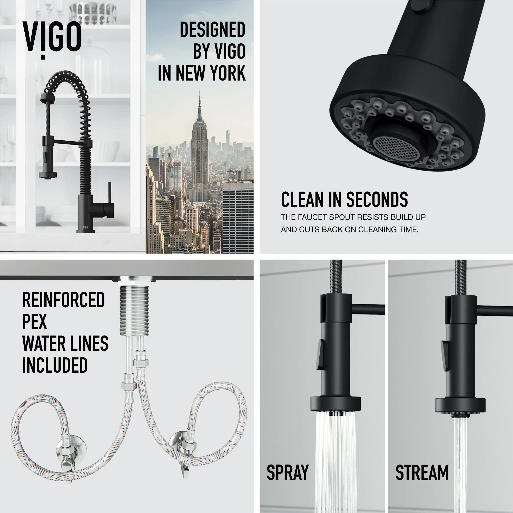 VIGO- Edison 19 in. Pull-Down Spring Kitchen Faucet In Matte Black Model# VG02001MB