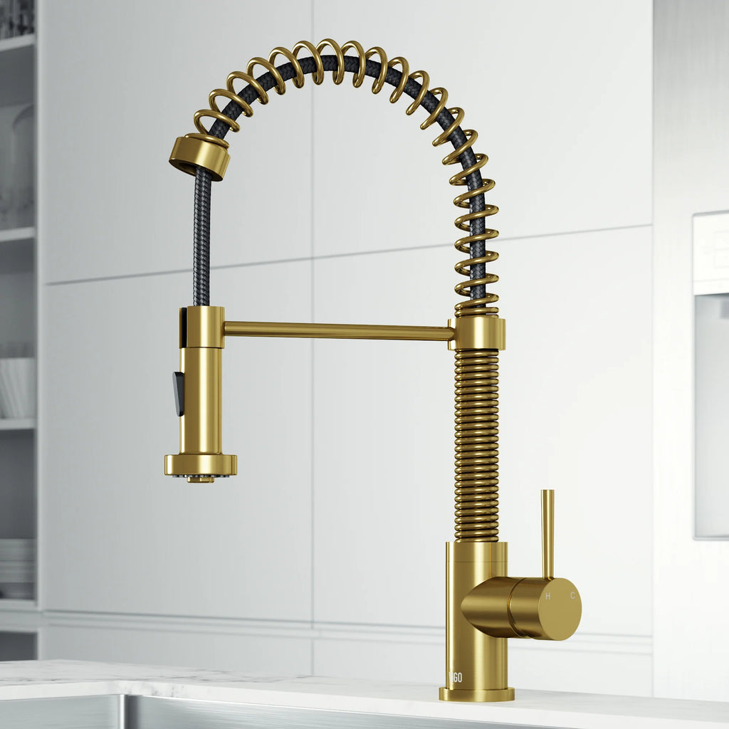 VIGO- Edison 19 in. Pull-Down Spring Kitchen Faucet In&nbsp;Matte Gold&nbsp;Model# VG02001MG