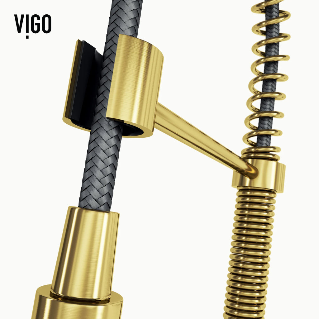 VIGO- Edison 19 in. Pull-Down Spring Kitchen Faucet In&nbsp;Matte Gold&nbsp;Model# VG02001MG