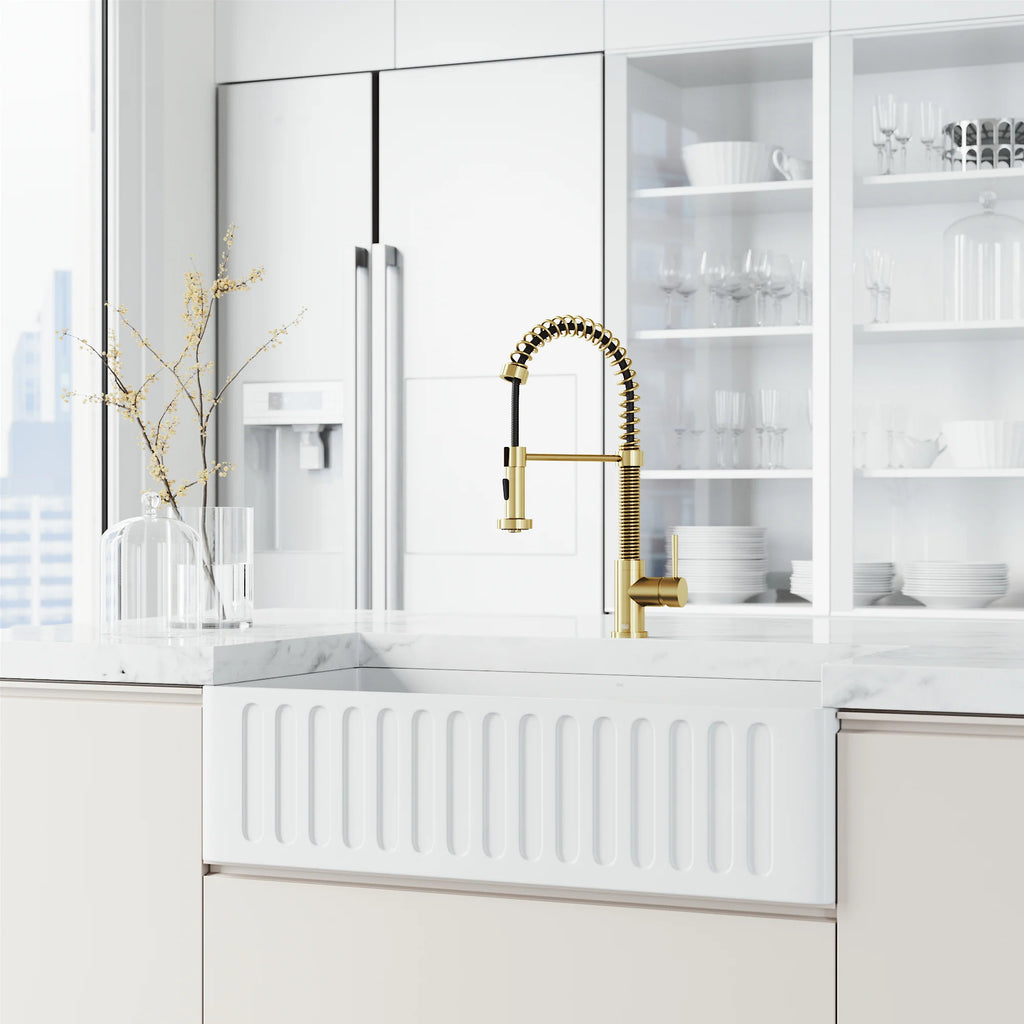 VIGO- Edison 19 in. Pull-Down Spring Kitchen Faucet In&nbsp;Matte Gold&nbsp;Model# VG02001MG