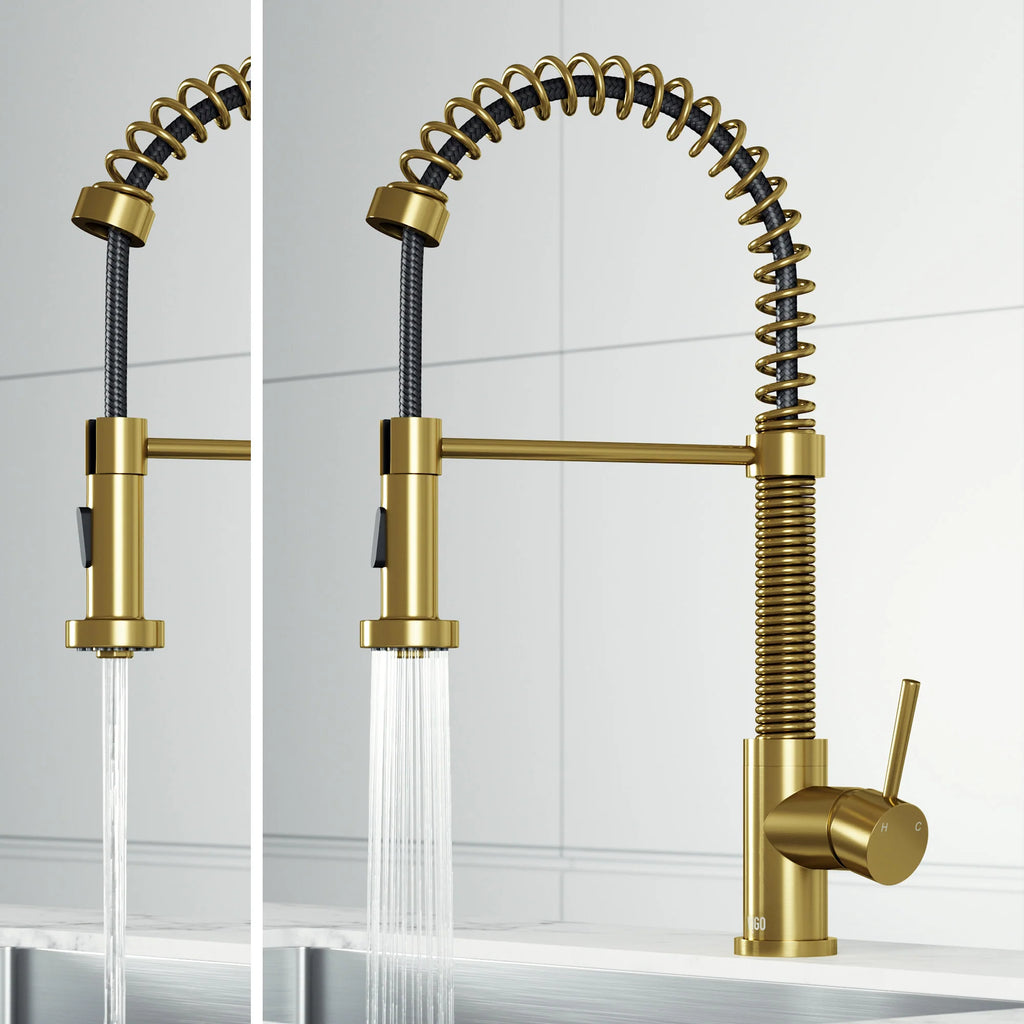 VIGO- Edison 19 in. Pull-Down Spring Kitchen Faucet In&nbsp;Matte Gold&nbsp;Model# VG02001MG