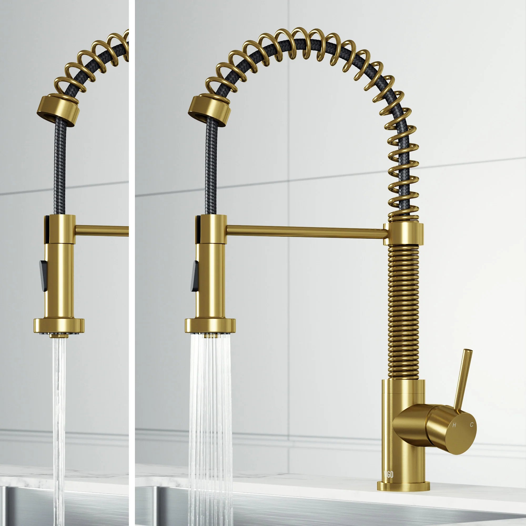 VIGO- Edison 19 in. Pull-Down Spring Kitchen Faucet In&nbsp;Matte Gold&nbsp;Model# VG02001MG