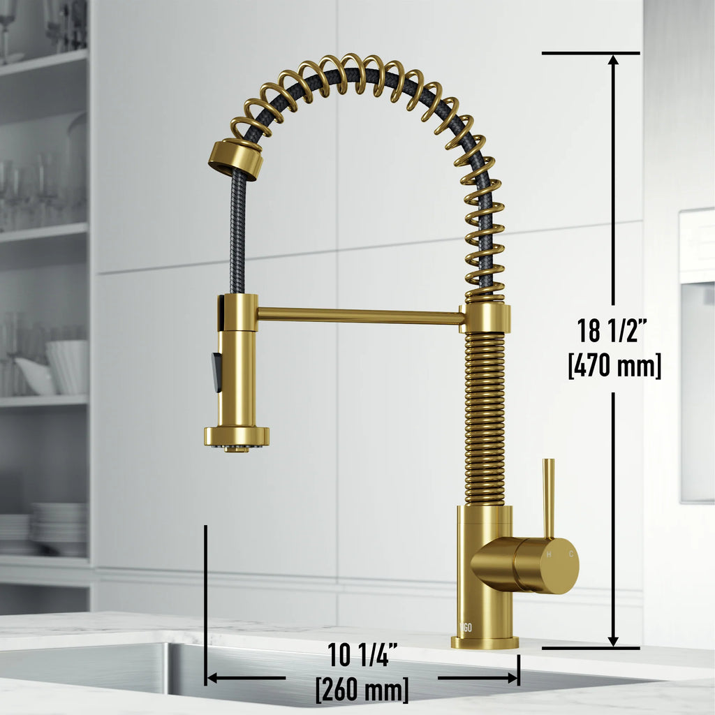 VIGO- Edison 19 in. Pull-Down Spring Kitchen Faucet In&nbsp;Matte Gold&nbsp;Model# VG02001MG