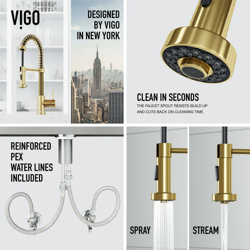 VIGO- Edison 19 in. Pull-Down Spring Kitchen Faucet In&nbsp;Matte Gold&nbsp;Model# VG02001MG