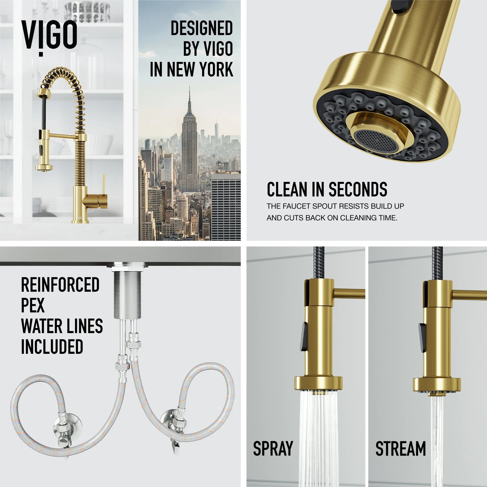 VIGO- Edison 19 in. Pull-Down Spring Kitchen Faucet In&nbsp;Matte Gold&nbsp;Model# VG02001MG