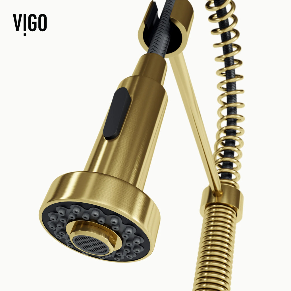 VIGO- Edison 19 in. Pull-Down Spring Kitchen Faucet In&nbsp;Matte Gold&nbsp;Model# VG02001MG