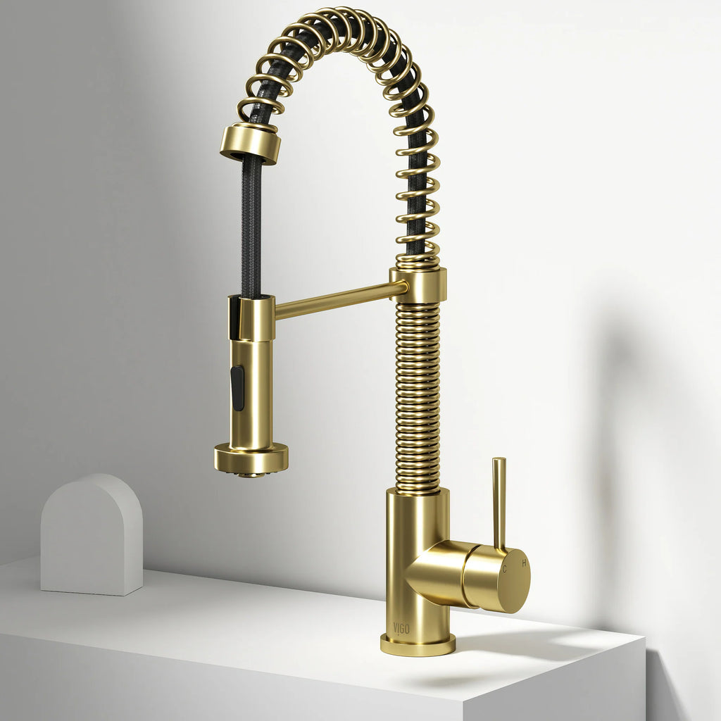 VIGO- Edison 19 in. Pull-Down Spring Kitchen Faucet In&nbsp;Matte Gold&nbsp;Model# VG02001MG