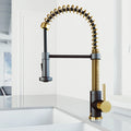 VIGO- Edison 19 in. Pull-Down Spring Kitchen Faucet In Matte Brushed Gold/Matte Black Model# VG02001MGMB