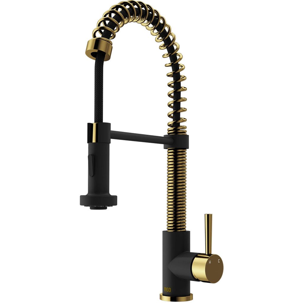 VIGO- Edison 19 in. Pull-Down Spring Kitchen Faucet In Matte Brushed Gold/Matte Black Model# VG02001MGMB