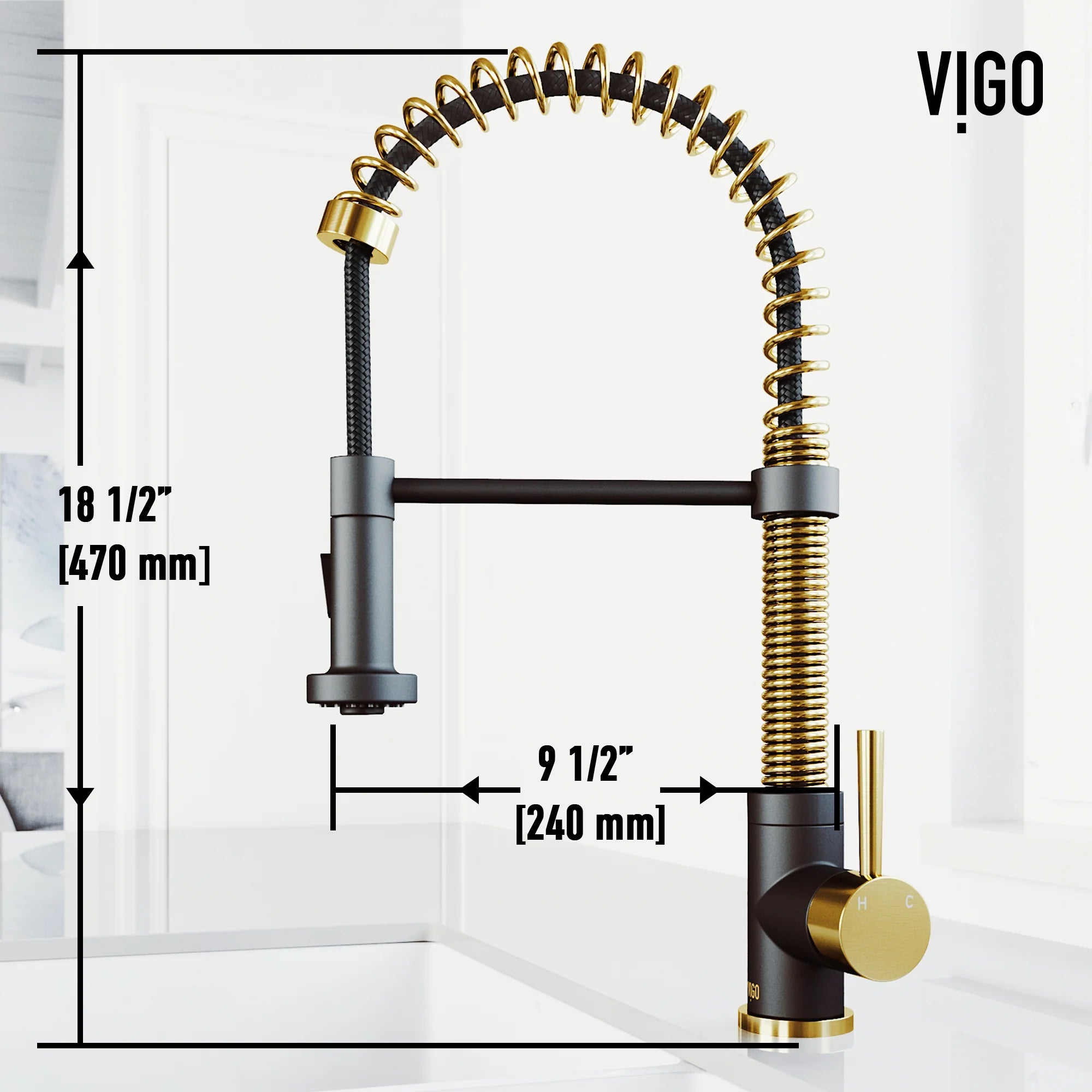 VIGO- Edison 19 in. Pull-Down Spring Kitchen Faucet In Matte Brushed Gold/Matte Black Model# VG02001MGMB
