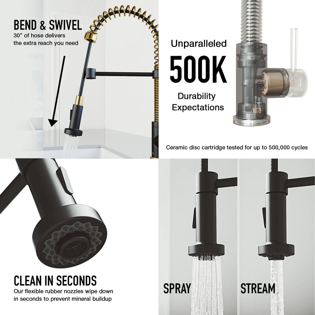 VIGO- Edison 19 in. Pull-Down Spring Kitchen Faucet In Matte Brushed Gold/Matte Black Model# VG02001MGMB