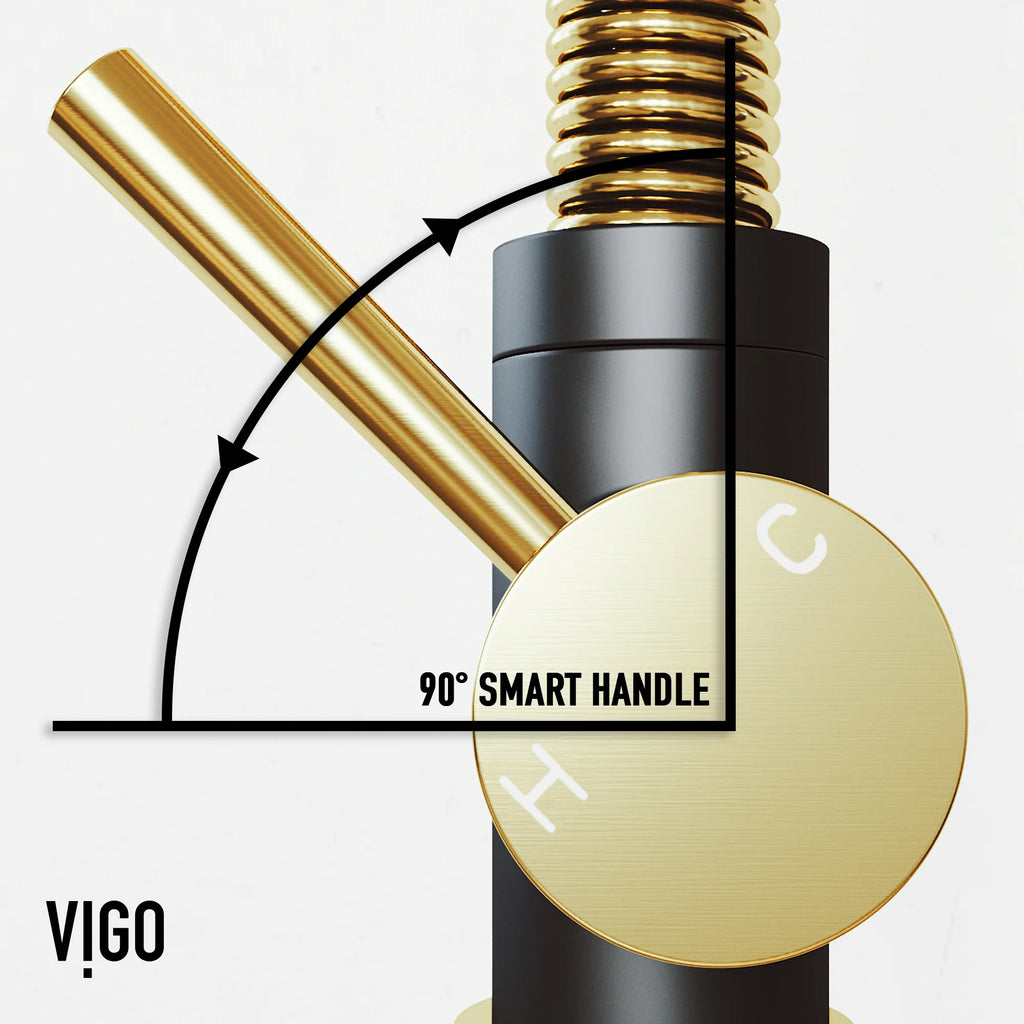 VIGO- Edison 19 in. Pull-Down Spring Kitchen Faucet In Matte Brushed Gold/Matte Black Model# VG02001MGMB