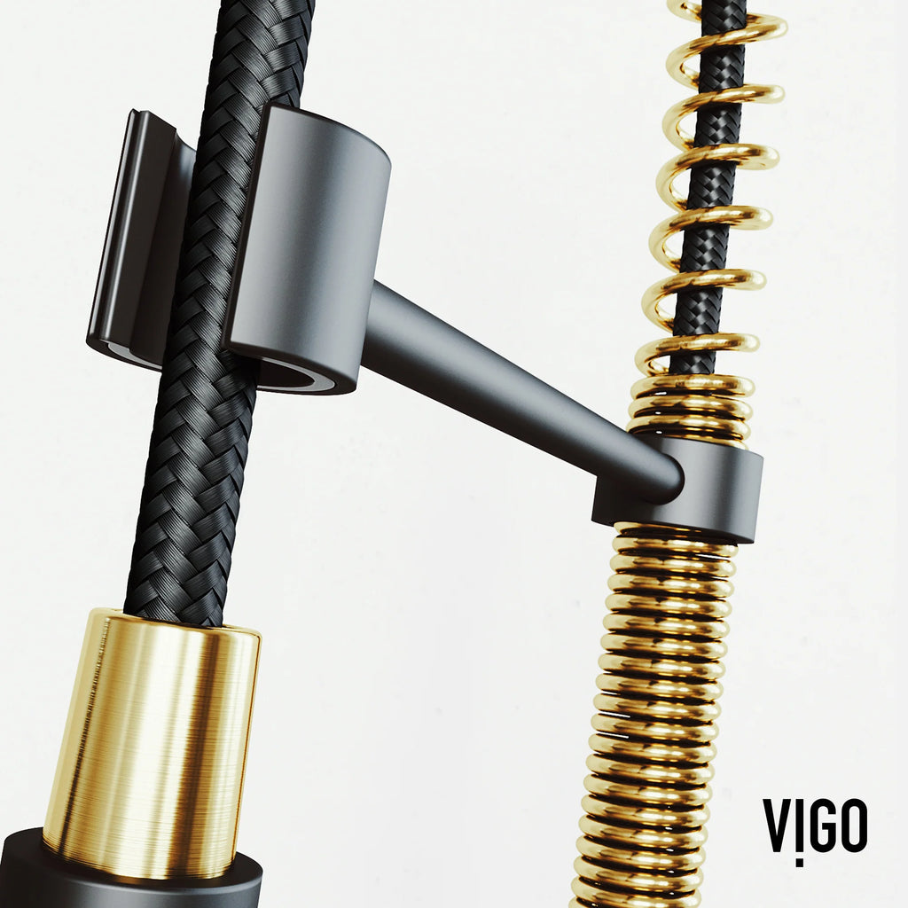 VIGO- Edison 19 in. Pull-Down Spring Kitchen Faucet In Matte Brushed Gold/Matte Black Model# VG02001MGMB