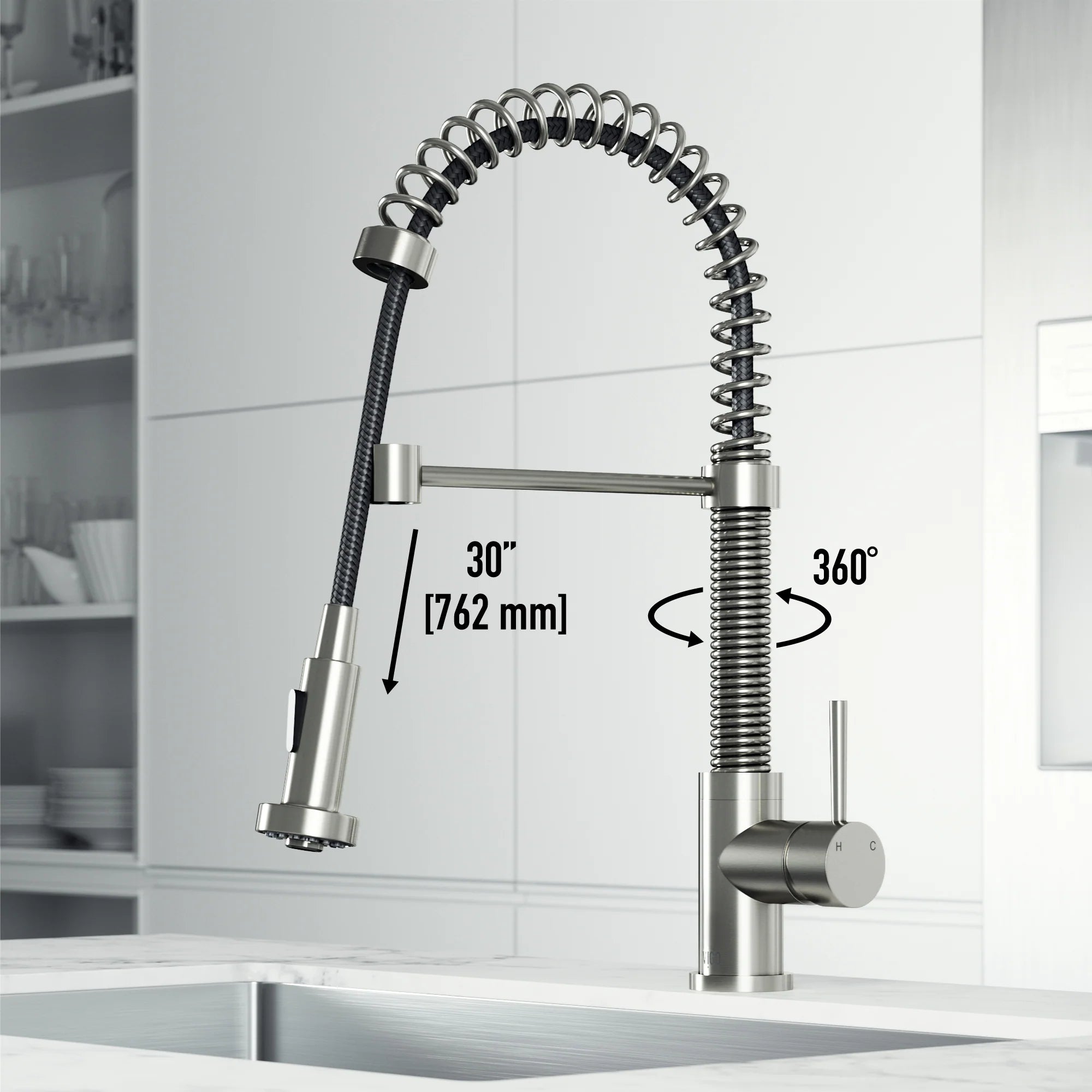 VIGO- Edison 19 in. Pull-Down Spring Kitchen Faucet In Stainless Steel Model# VG02001ST