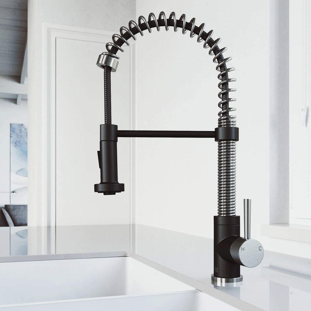 VIGO- Edison 19 in. Pull-Down Spring Kitchen Faucet In Stainless Steel/Matte Black Model# VG02001STMB