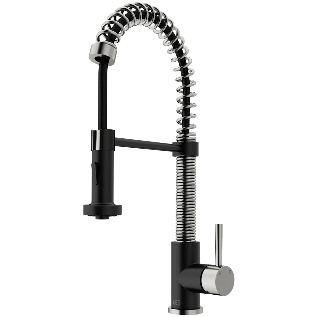 VIGO- Edison 19 in. Pull-Down Spring Kitchen Faucet In Stainless Steel/Matte Black Model# VG02001STMB