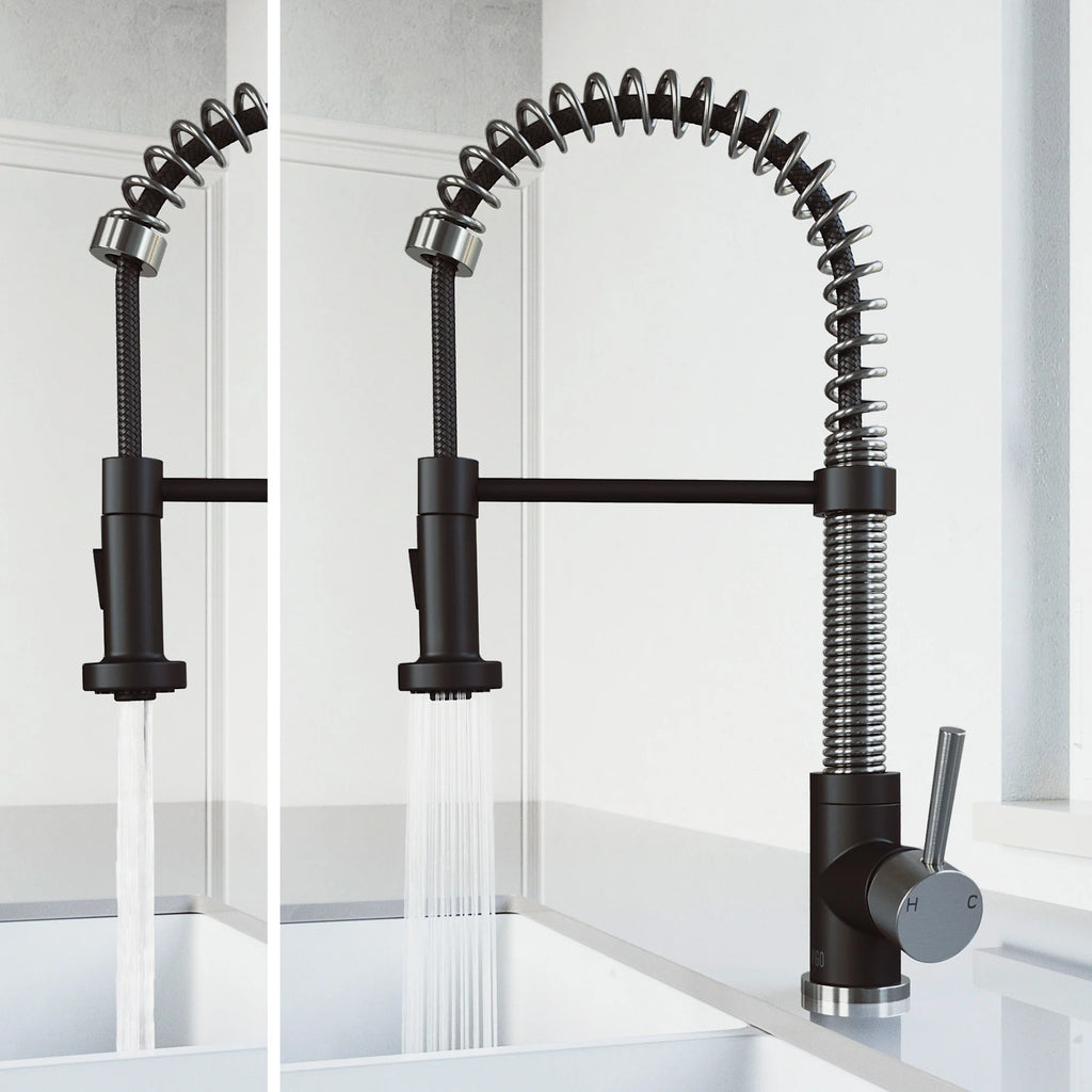 VIGO- Edison 19 in. Pull-Down Spring Kitchen Faucet In Stainless Steel/Matte Black Model# VG02001STMB