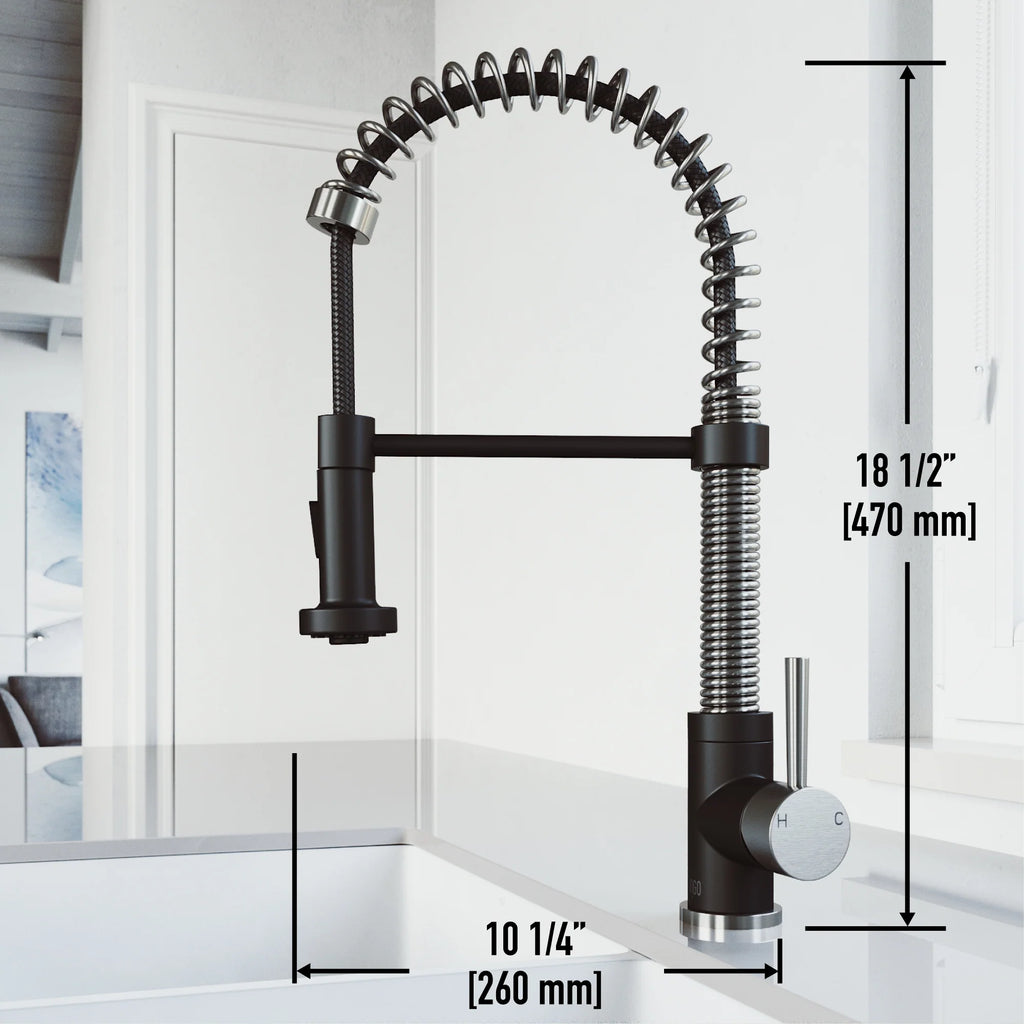 VIGO- Edison 19 in. Pull-Down Spring Kitchen Faucet In Stainless Steel/Matte Black Model# VG02001STMB