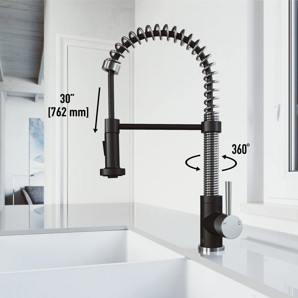 VIGO- Edison 19 in. Pull-Down Spring Kitchen Faucet In Stainless Steel/Matte Black Model# VG02001STMB