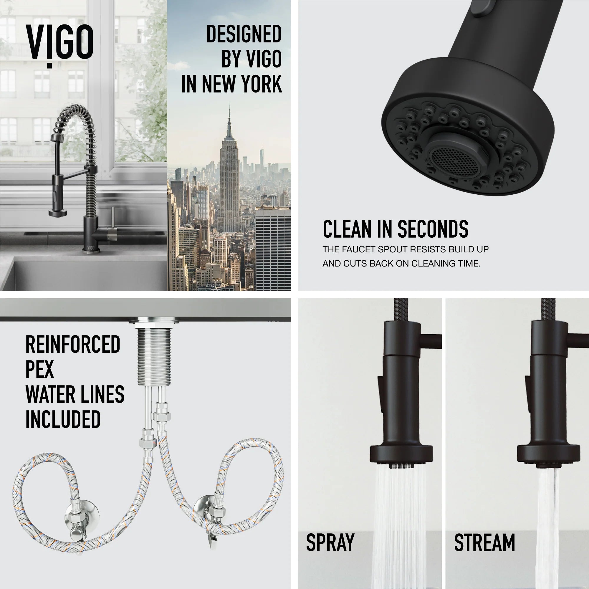 VIGO- Edison 19 in. Pull-Down Spring Kitchen Faucet In Stainless Steel/Matte Black Model# VG02001STMB