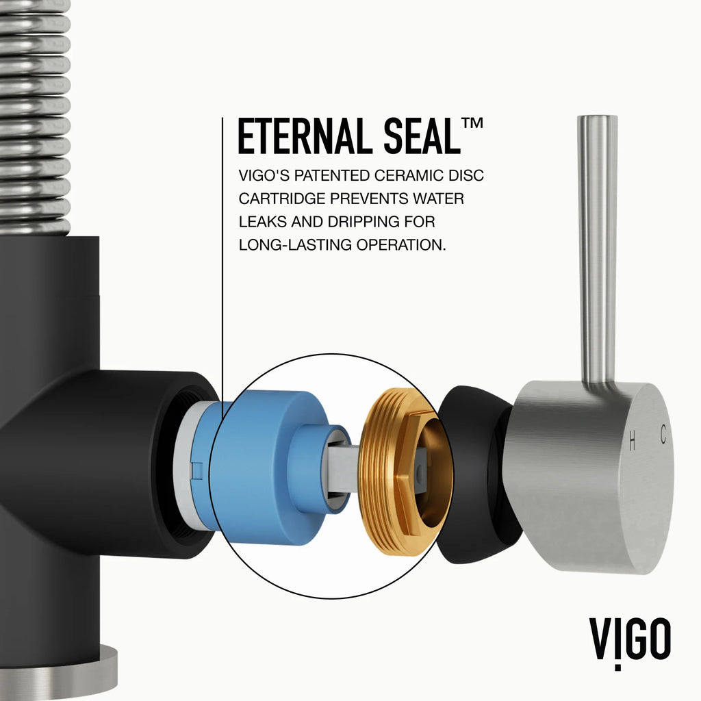 VIGO- Edison 19 in. Pull-Down Spring Kitchen Faucet In Stainless Steel/Matte Black Model# VG02001STMB