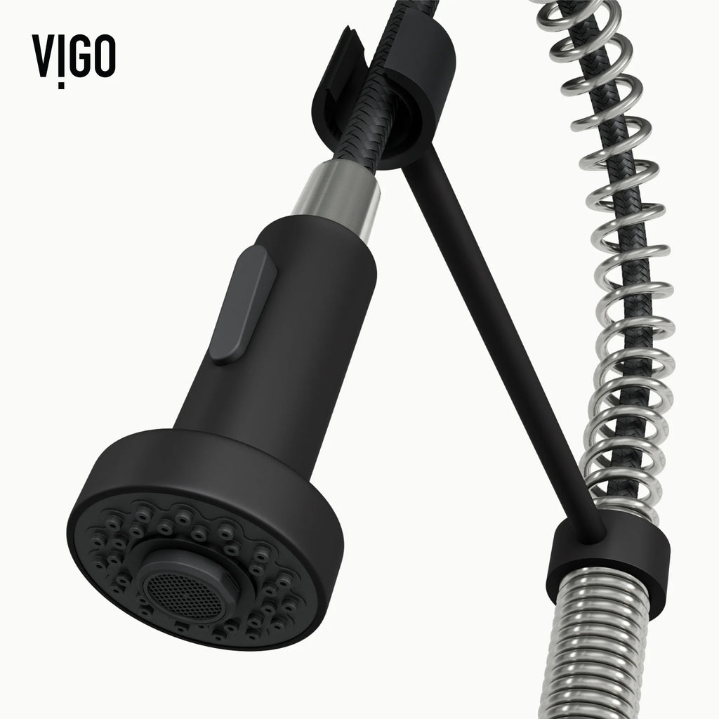 VIGO- Edison 19 in. Pull-Down Spring Kitchen Faucet In Stainless Steel/Matte Black Model# VG02001STMB