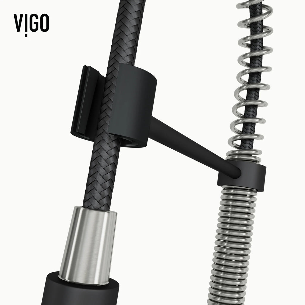 VIGO- Edison 19 in. Pull-Down Spring Kitchen Faucet In Stainless Steel/Matte Black Model# VG02001STMB