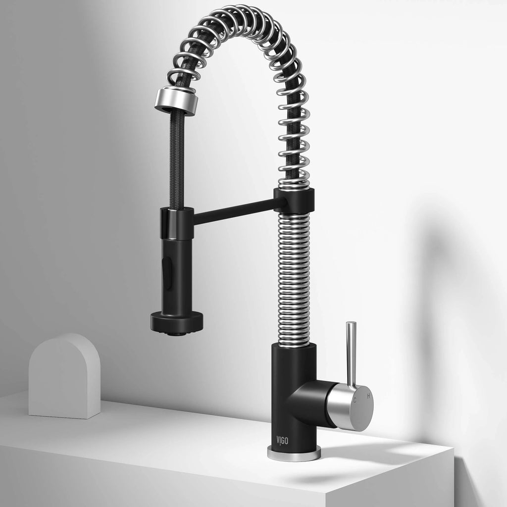 VIGO- Edison 19 in. Pull-Down Spring Kitchen Faucet In Stainless Steel/Matte Black Model# VG02001STMB