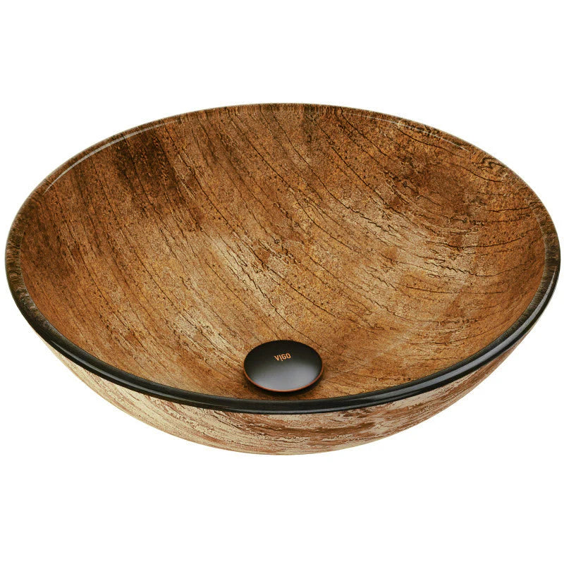 VIGO- Giovanni 17" Round Tempered Glass Vessel Sink In Amber Sunset Color Model# VG070427