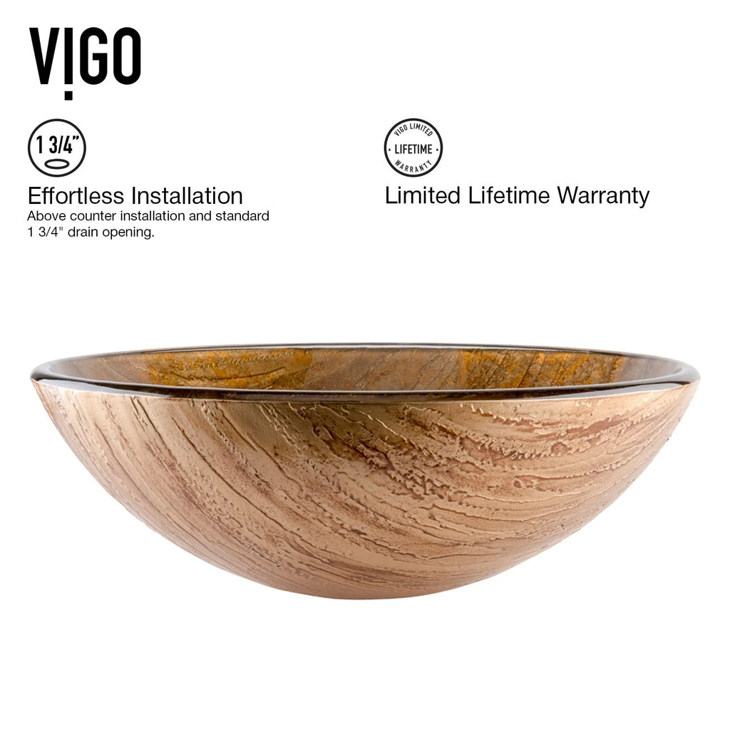 VIGO- Giovanni 17" Round Tempered Glass Vessel Sink In Amber Sunset Color Model# VG070427