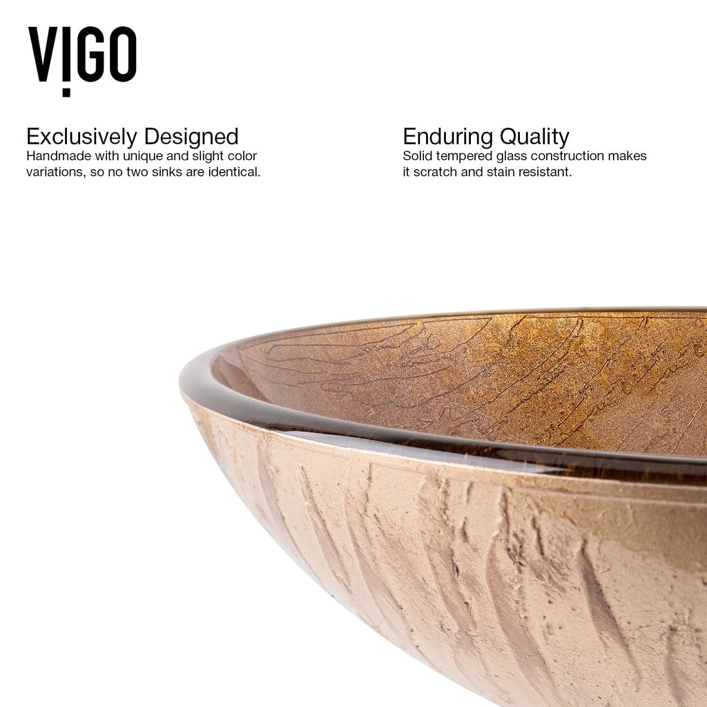 VIGO- Giovanni 17" Round Tempered Glass Vessel Sink In Amber Sunset Color Model# VG070427