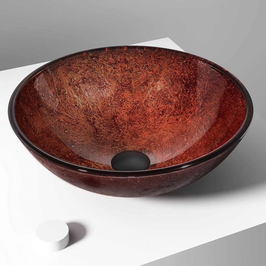 VIGO- Giovanni 17" Round Tempered Glass Vessel Sink In Mahogany Moon Color Model# VG07028