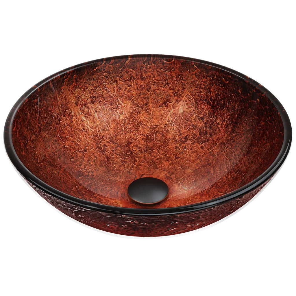VIGO- Giovanni 17" Round Tempered Glass Vessel Sink In Mahogany Moon Color Model# VG07028