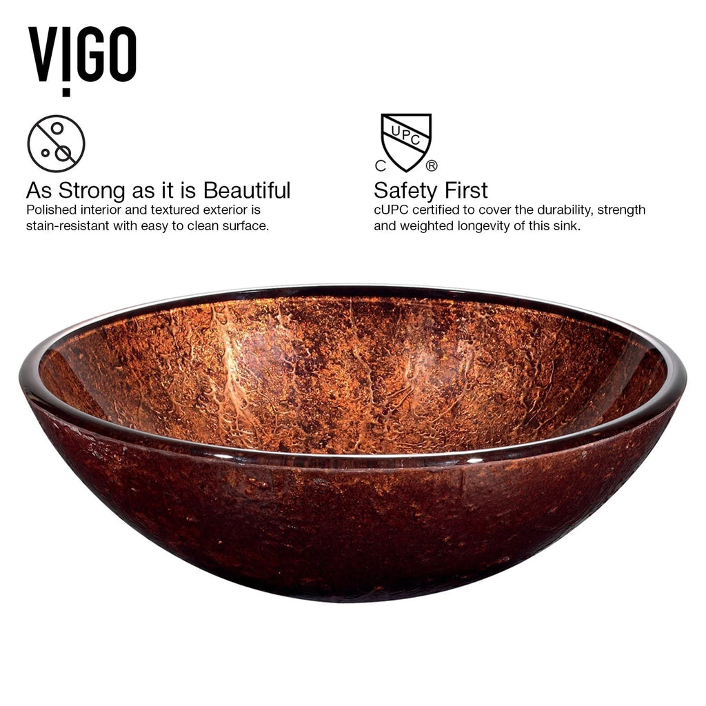 VIGO- Giovanni 17" Round Tempered Glass Vessel Sink In Mahogany Moon Color Model# VG07028