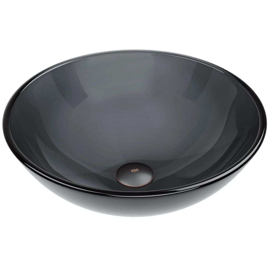 VIGO- Giovanni 17" Round Tempered Glass Vessel Sink In Sheer Black Color Model# VG07042