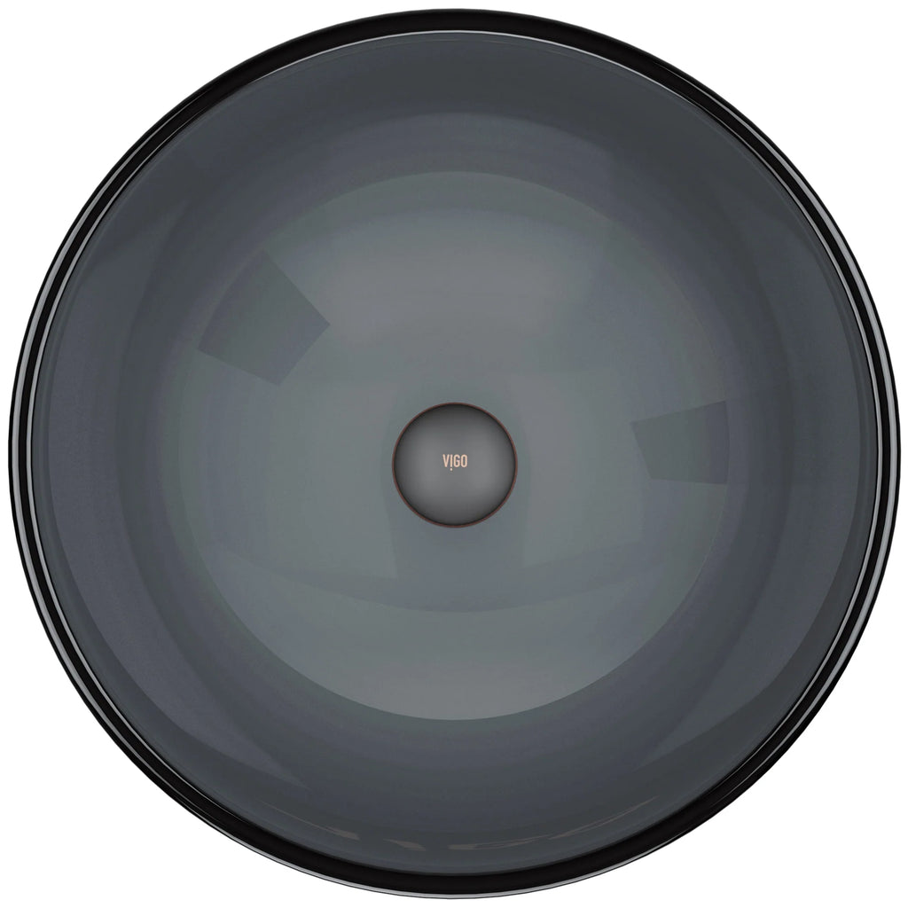 VIGO- Giovanni 17" Round Tempered Glass Vessel Sink In Sheer Black Color Model# VG07042