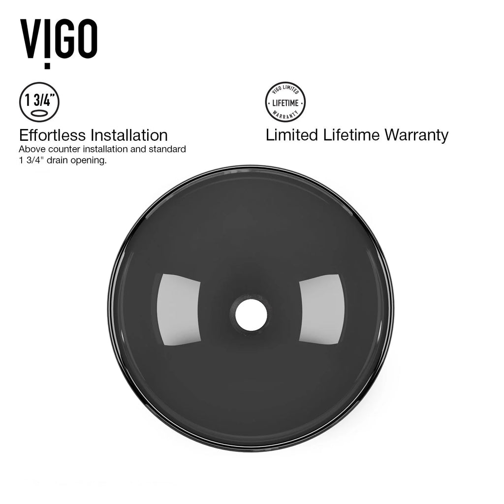 VIGO- Giovanni 17" Round Tempered Glass Vessel Sink In Sheer Black Color Model# VG07042